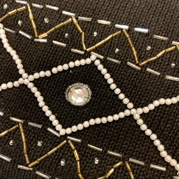 Vintage Beaded Knit Mock Neck Holiday Winter Sweater Victoria Jones Black Silver - Picture 6 of 15